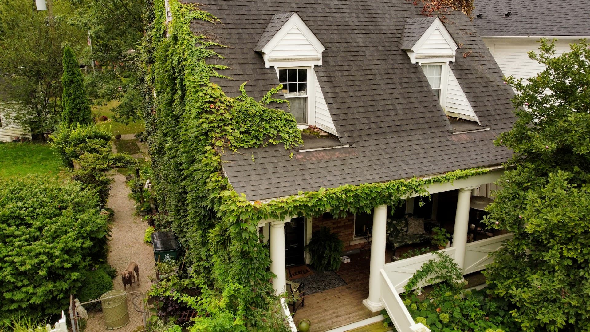 Aerial drone roof inspection of a Connecticut home, ready for contractor white labeling